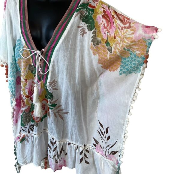 Z&L Floral Pom Pom Kimono Cotton Cover Up - Picture 4 of 8